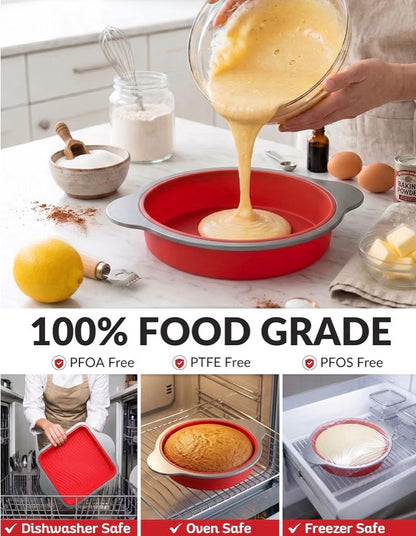 9 Inch Non-Stick Silicone Round Cake Pan with Steel Frame Handles