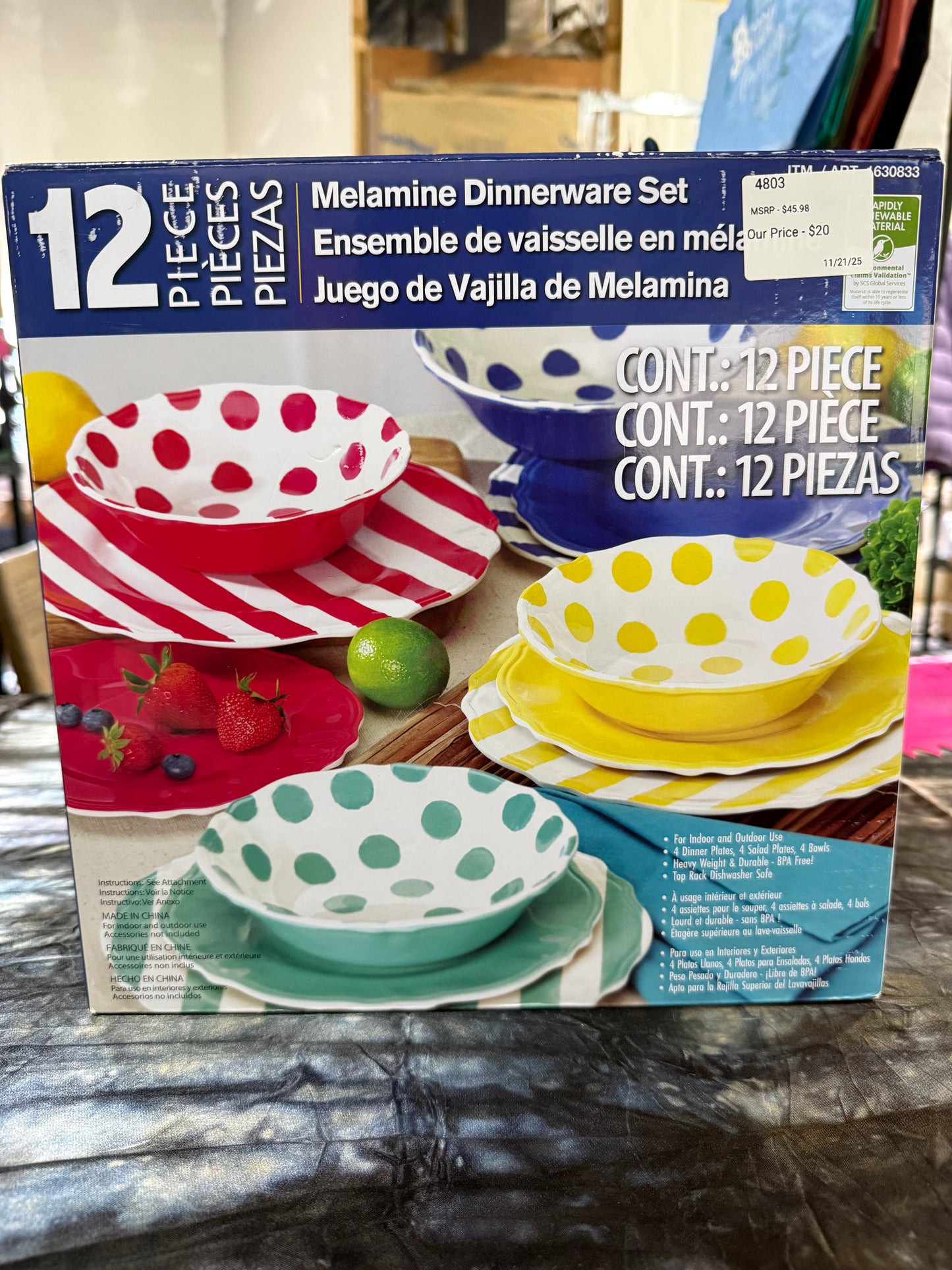 12 PC MELAMINE DINNERWARE SET