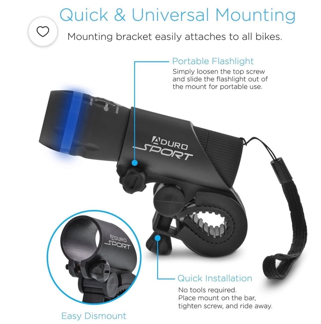 Aduro Sport Bike Light Flashlight Bicycle Headlight,