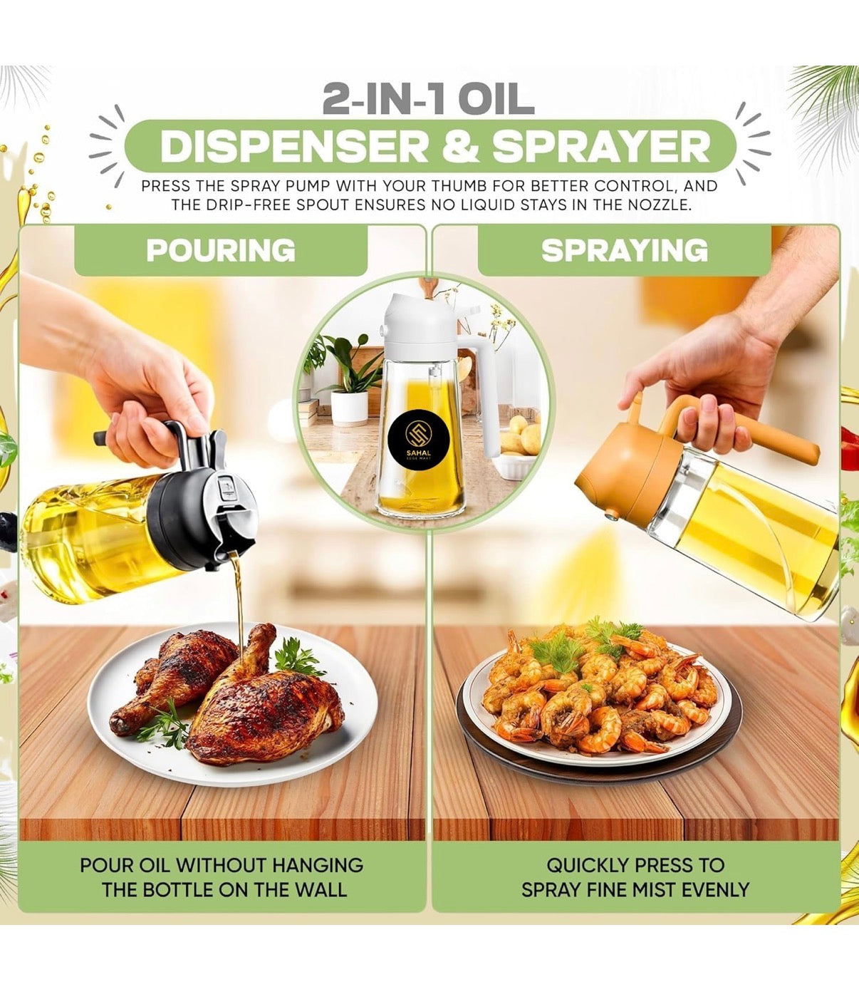 Sprayable and Pourable Oil Bottle