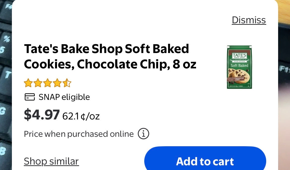 Tate's Bake Shop Soft Baked Cookies, Chocolate Chip, 8 oz