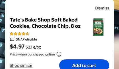 Tate's Bake Shop Soft Baked Cookies, Chocolate Chip, 8 oz