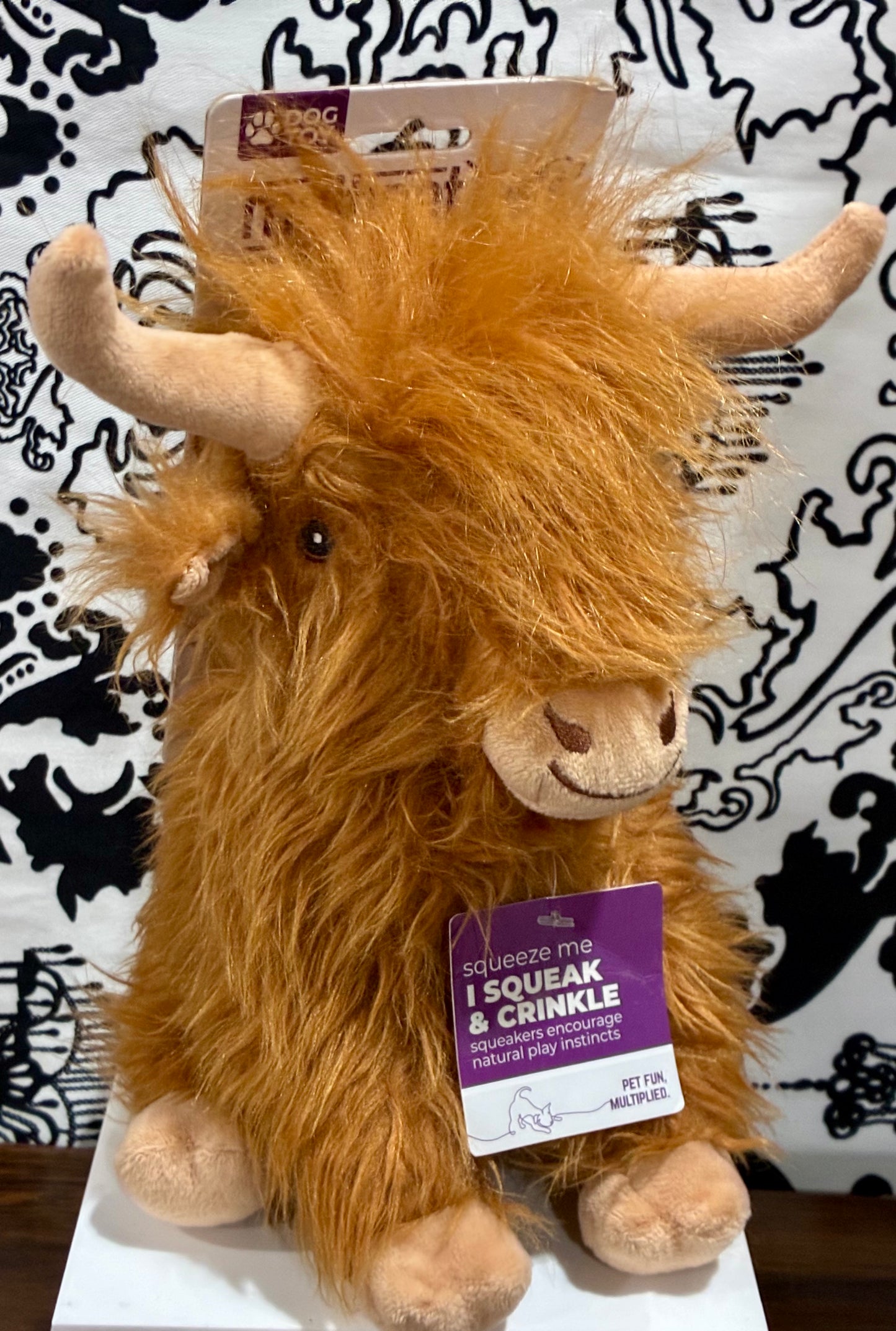 Multipet Highland Cow Shaggy Plush Dog Toy, 9-in