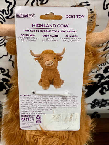 Multipet Highland Cow Shaggy Plush Dog Toy, 9-in