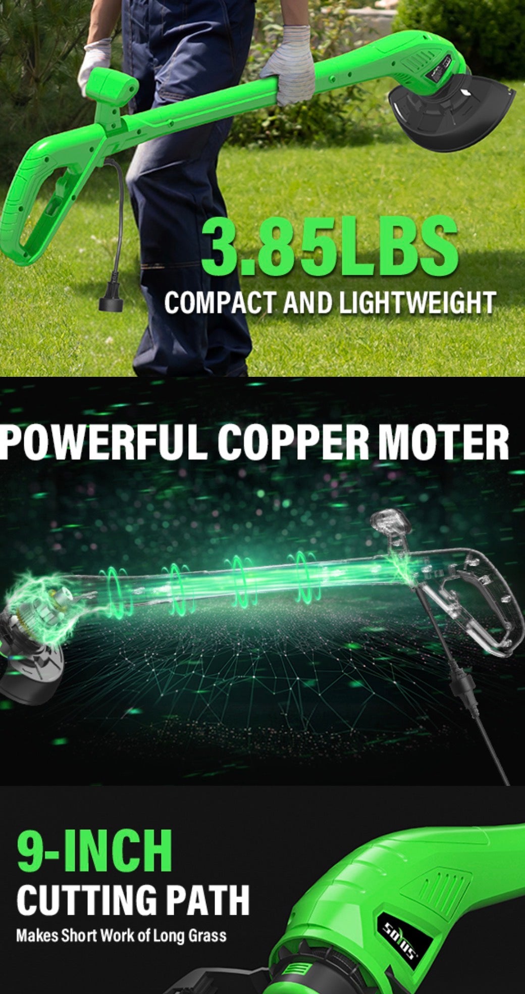 SOYUS Corded Weed Wacker, 9 Inch String Trimmer