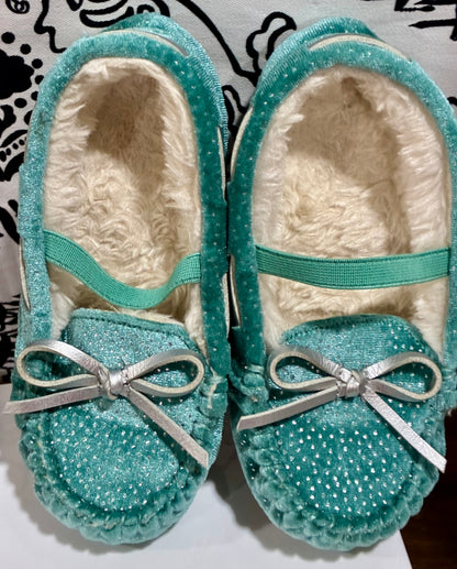 Target Girls Teal Sparkle Slippers size 9/10