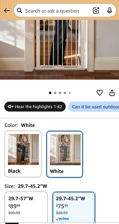 43 inch Tall Safety Dog Gate Adjustable 29.7-45.2 inch Extra-Wide Metal