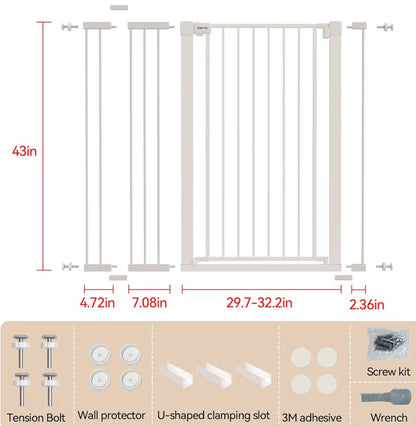 43 inch Tall Safety Dog Gate Adjustable 29.7-45.2 inch Extra-Wide Metal