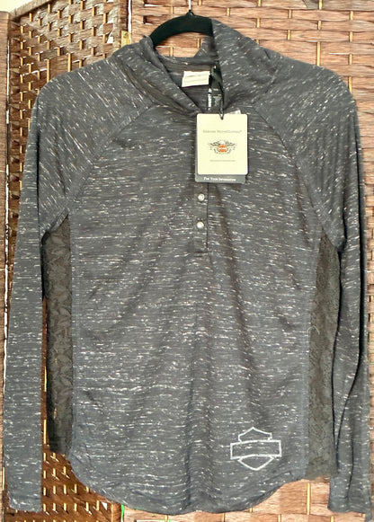 Harley-Davidson Women's Lace Accent Hooded Henley Shirt,