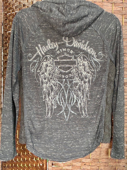 Harley-Davidson Women's Lace Accent Hooded Henley Shirt,