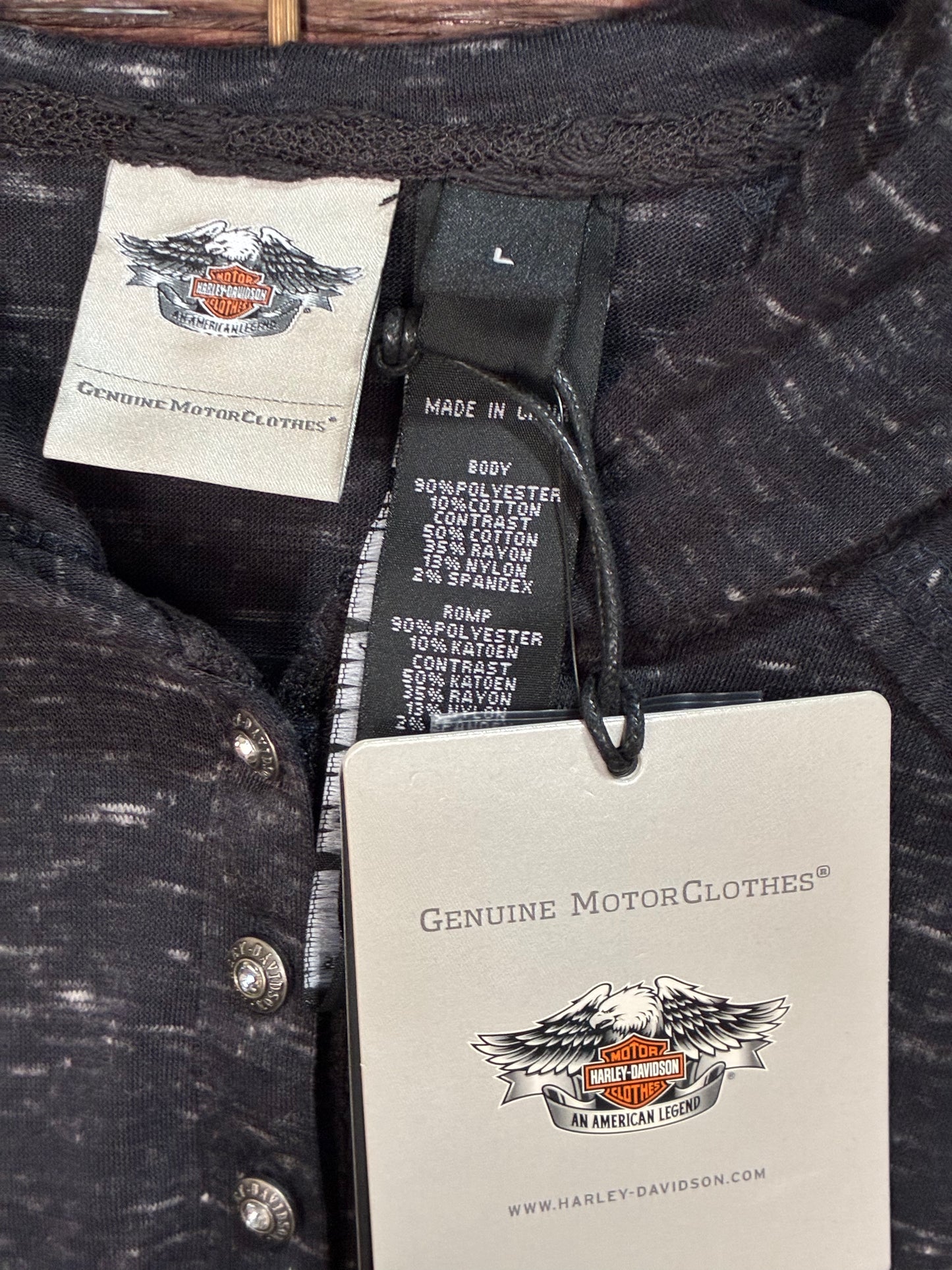 Harley-Davidson Women's Lace Accent Hooded Henley Shirt,
