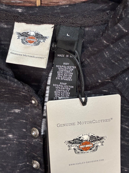 Harley-Davidson Women's Lace Accent Hooded Henley Shirt,
