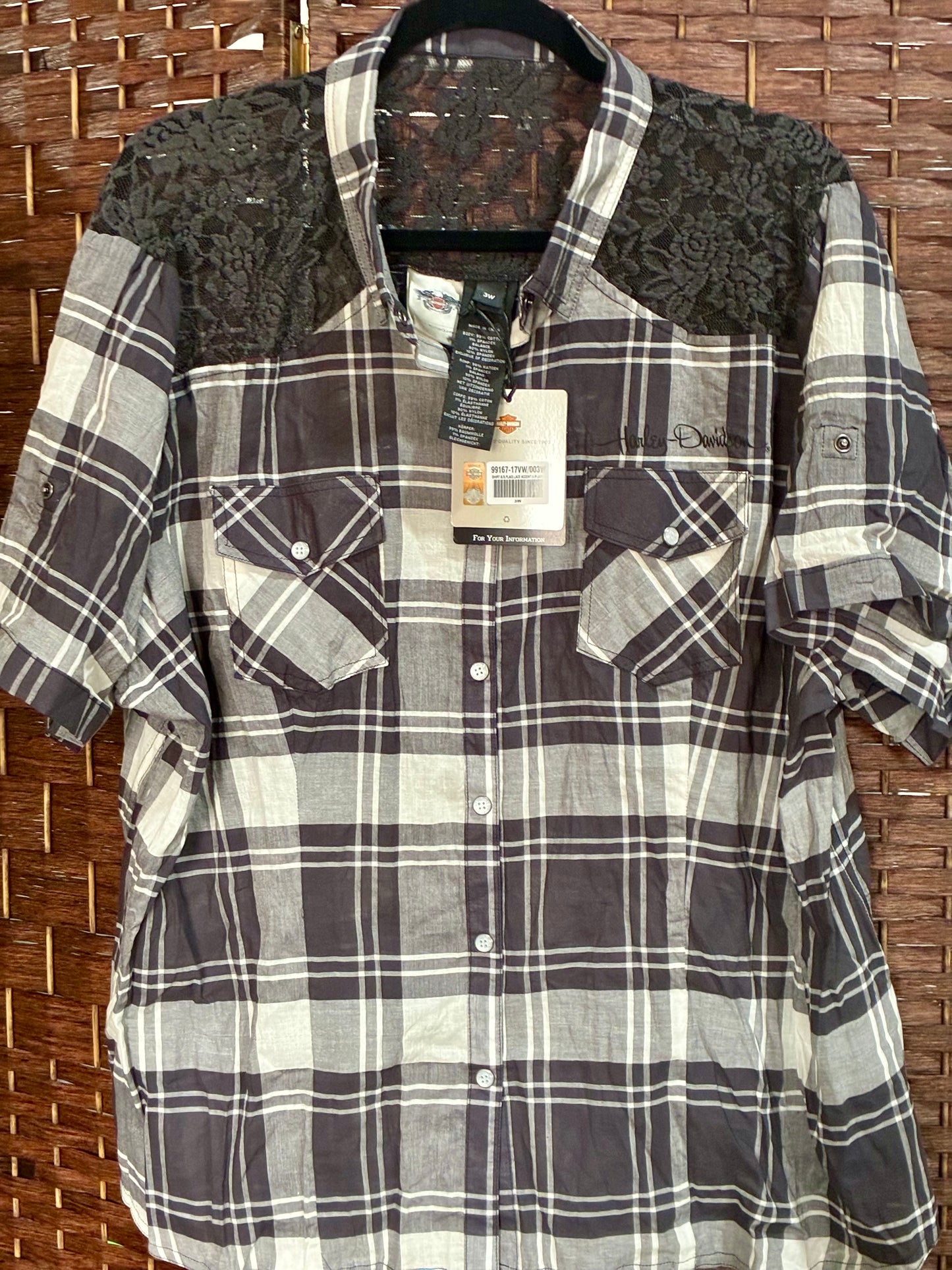 Harley Davidson embroidery logo & wings tribal graphic shirt
