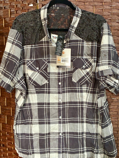 Harley Davidson embroidery logo & wings tribal graphic shirt