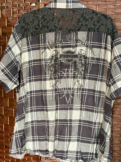 Harley Davidson embroidery logo & wings tribal graphic shirt