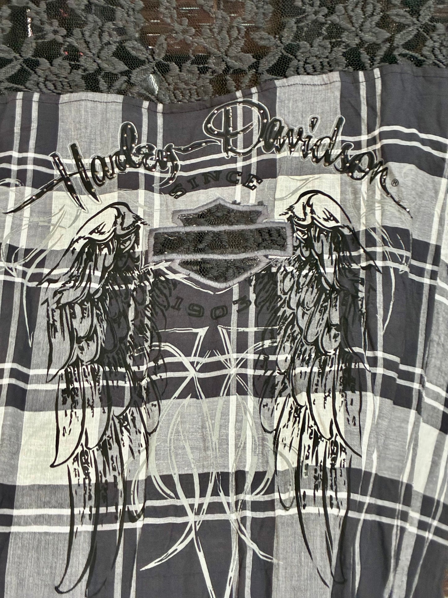 Harley Davidson embroidery logo & wings tribal graphic shirt