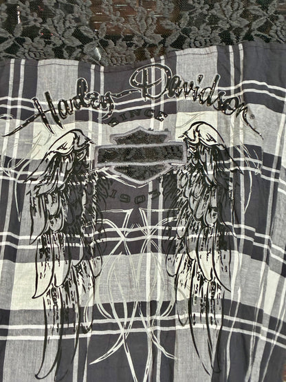 Harley Davidson embroidery logo & wings tribal graphic shirt