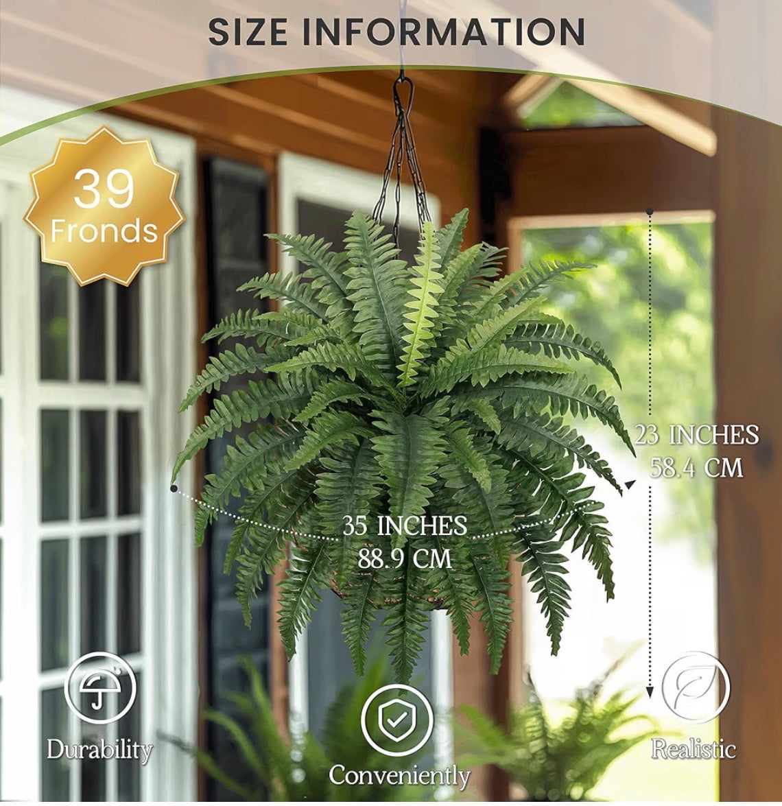 35" Fake Ferns Artificial Bush Plants for Outdoors, 2- Pack