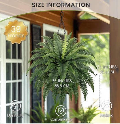 35" Fake Ferns Artificial Bush Plants for Outdoors, 2- Pack