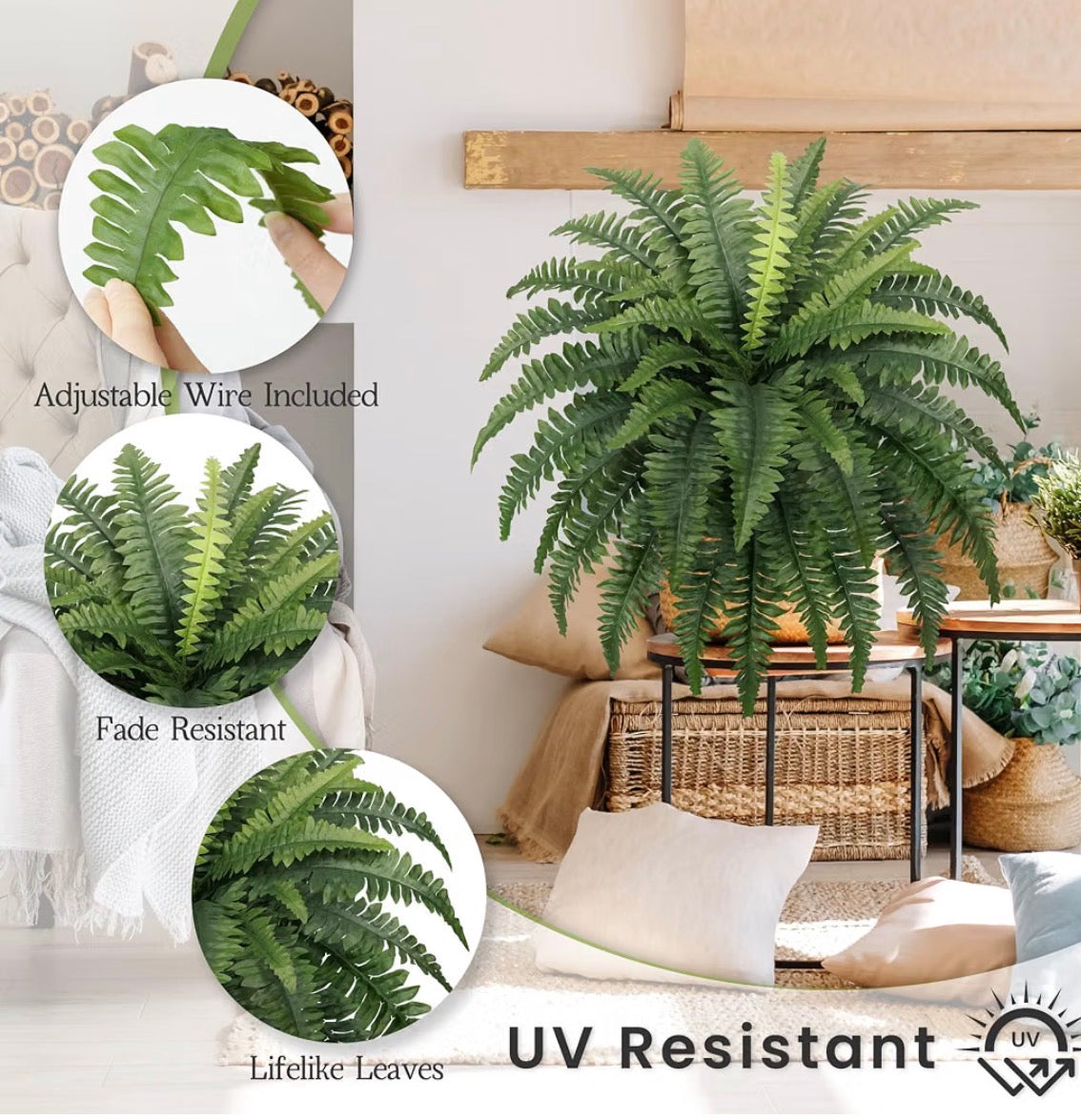 35" Fake Ferns Artificial Bush Plants for Outdoors, 2- Pack