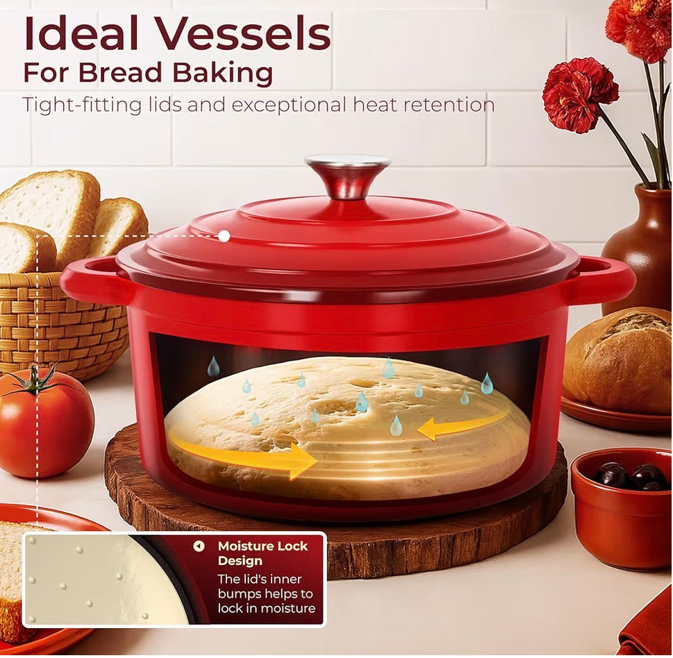 Kitchen Academy Red Enameled Cast Iron Cookware Set- 7Pcs