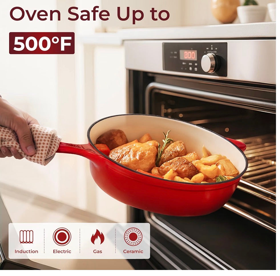 Kitchen Academy Red Enameled Cast Iron Cookware Set- 7Pcs