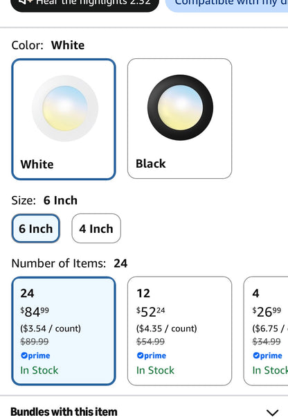FREELICHT 24 Pack Retrofit LED Recessed Lighting 6 Inch, 5CCT, White