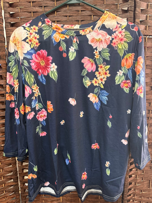 Blue Floral 3/4 Sleeve