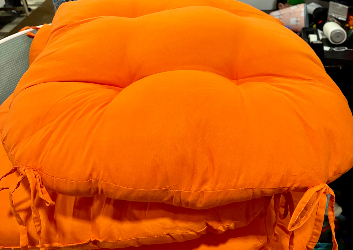 Orange Tuffed Chair Cushions 18 x 18 set of 2