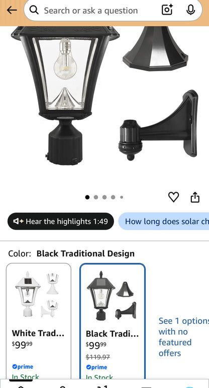 Gama Sonic Baytown II Bulb Black Solar Outdoor Post Light