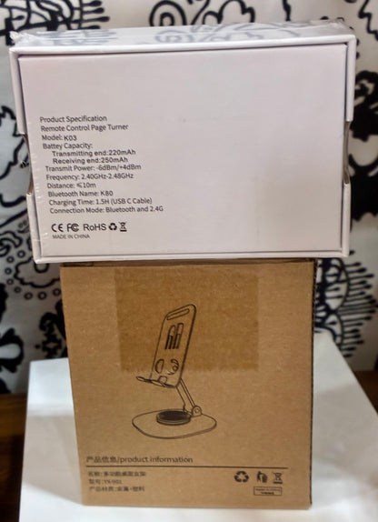 Wireless page turner clicker/ foldable desktop stand