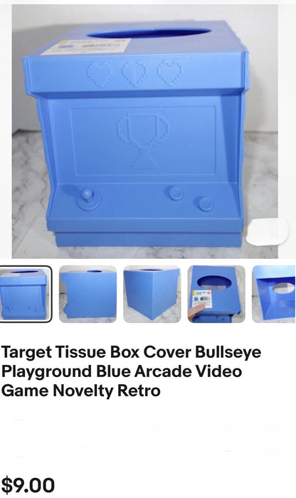 Tissue Box Cover  Blue Arcade Video Game Retro