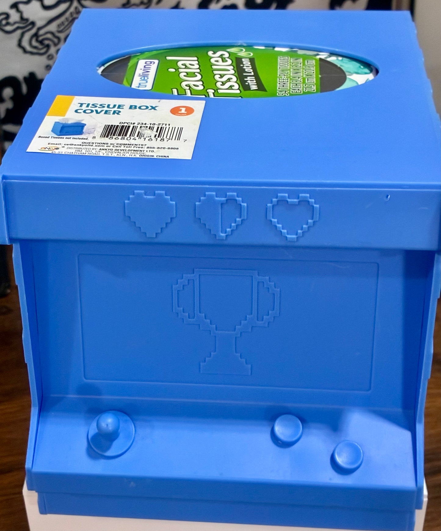 Tissue Box Cover  Blue Arcade Video Game Retro