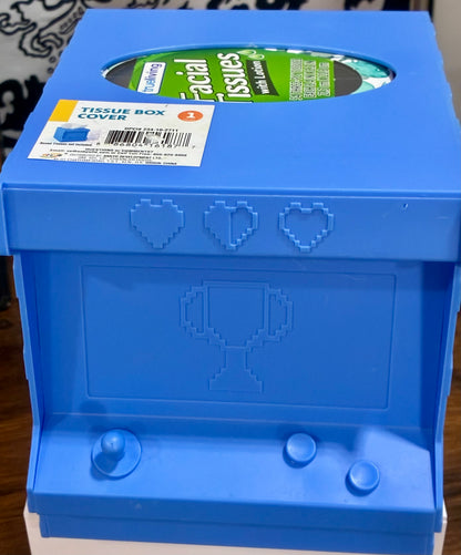 Tissue Box Cover  Blue Arcade Video Game Retro