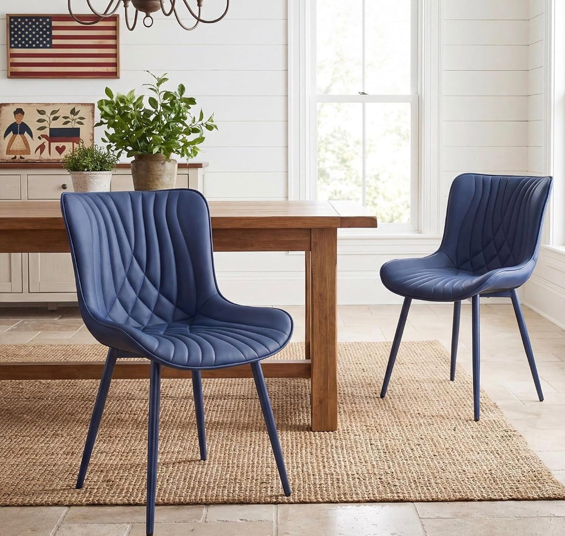 Navy Blue Dining Chairs Set of 2, Mid Century Modern Comfy
