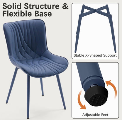 Navy Blue Dining Chairs Set of 2, Mid Century Modern Comfy