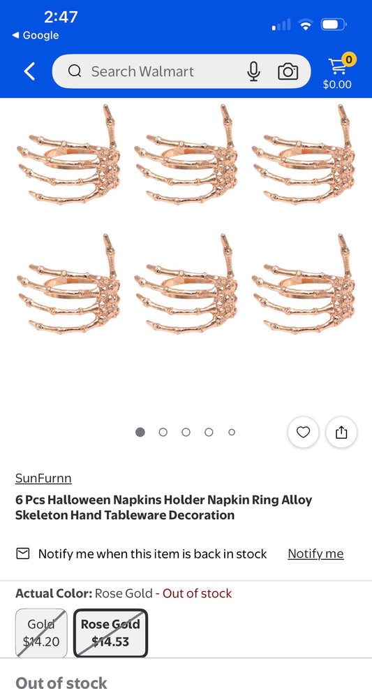 6 Pcs Halloween Napkins Holder / Skeleton Hand