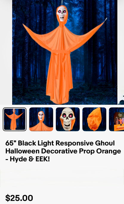 65" Black Light Responsive Ghoul Halloween Decorative Prop Orange - Hyde & EEK!