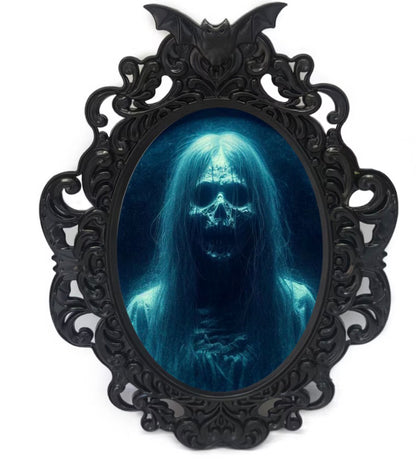 Black Gothic-style Bat-topped motion-activated light-and-sound haunted mirror