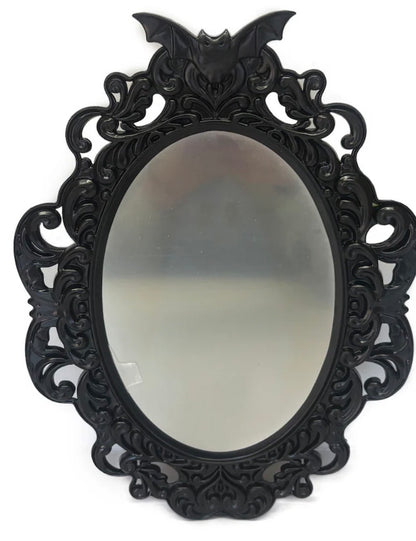 Black Gothic-style Bat-topped motion-activated light-and-sound haunted mirror
