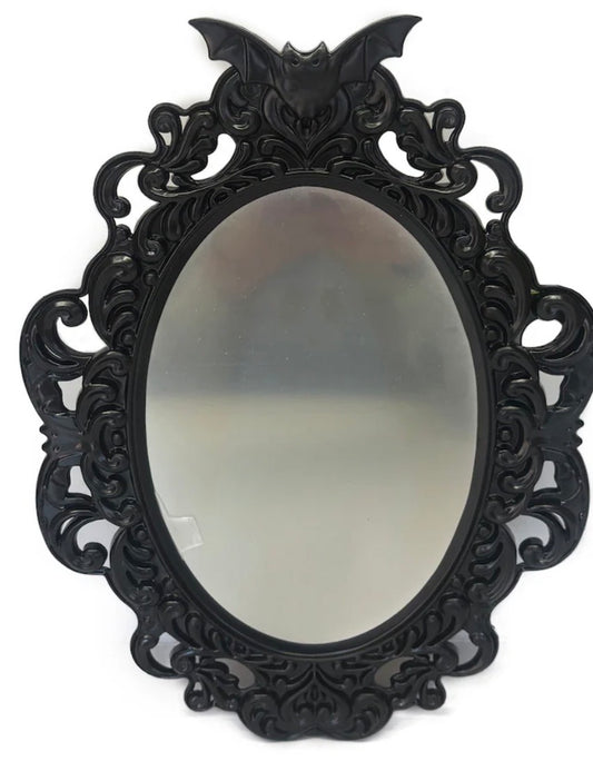 Black Gothic-style Bat-topped motion-activated light-and-sound haunted mirror