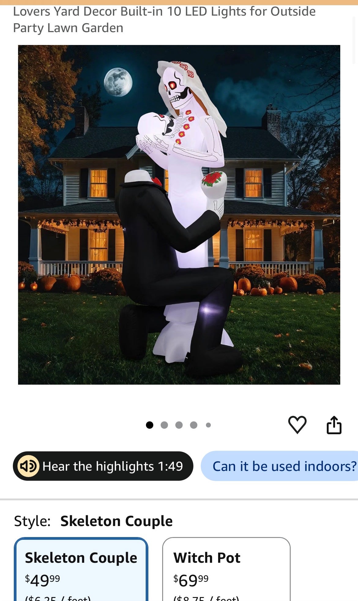 Giant 8Ft Tall Skeleton Couple Day of The Dead Outdoor Decoration