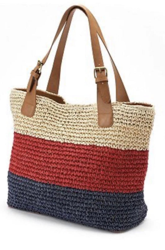 Croft & Barrow Striped Straw Crochet Tote.