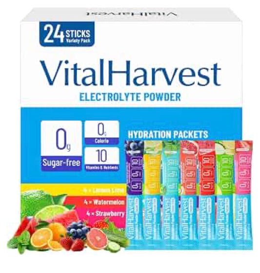 24 Sachets of Electrolyte Powder, 7 Flavors, Sugar Free for Daily Hydration,