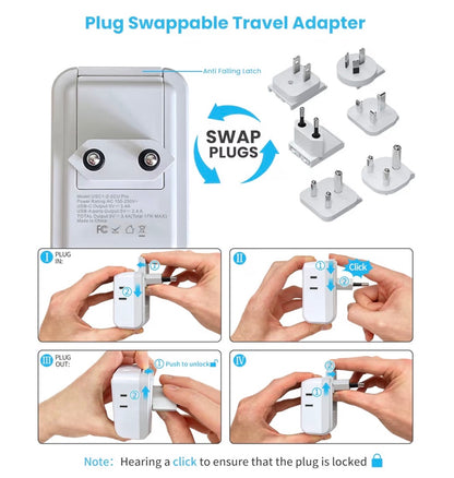 7 in 1 International Power Adapter with 4 Outlets 3 USB(2 USB-C)