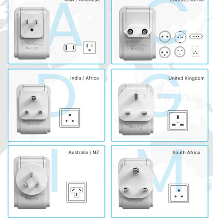 7 in 1 International Power Adapter with 4 Outlets 3 USB(2 USB-C)