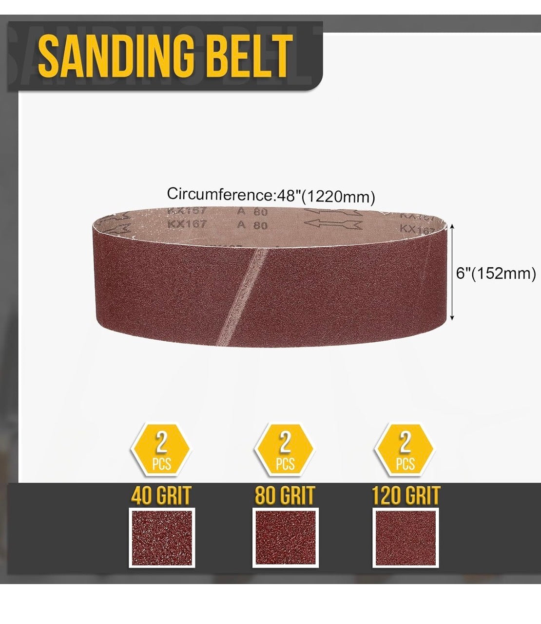6 × 48 Inch Sanding Belts, 6 Pcs 40/80/120 Grit Aluminum Oxide Knife Sharpener Belt