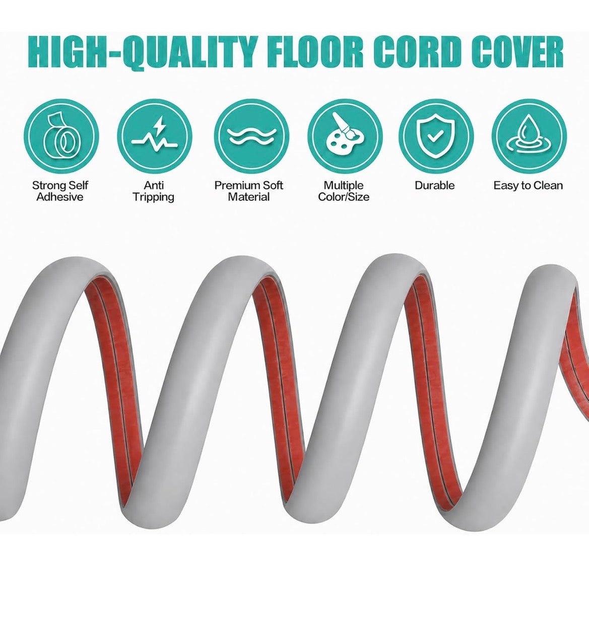 Floor  Self Adhesive Cord Hider, 10FT Cable Management, Protector for Wires,