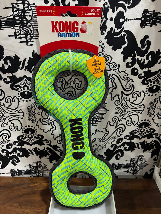 KONG Armor Double Tug Plush Dog Toy in green.