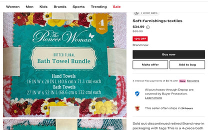 The Pioneer Woman 4 pack Towel Set - Mazie / Coral